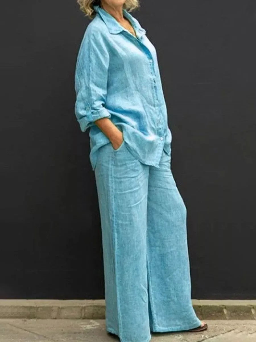 Conjunto de Calça com Camisa em Linho Lenice
