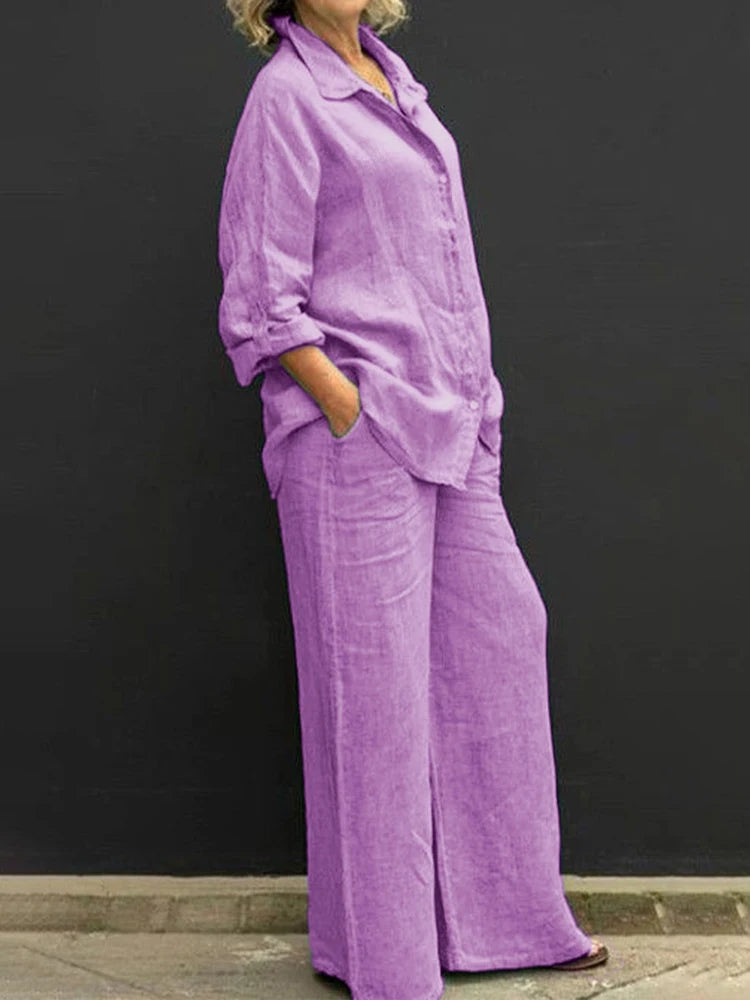 Conjunto de Calça com Camisa em Linho Lenice