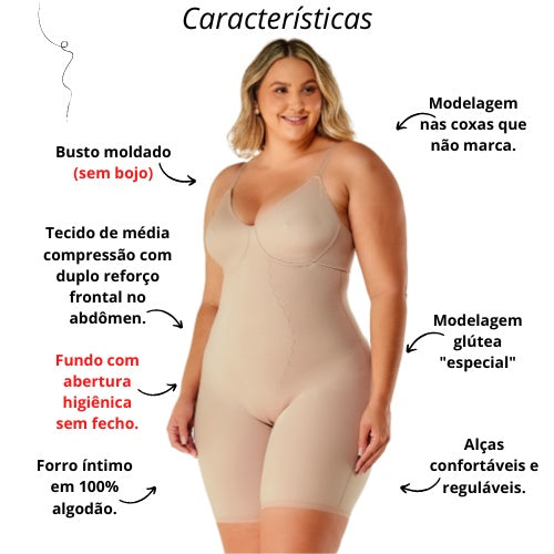 Cinta Body Modelador Macaquinho Plus Size Com Perna Sem Bojo
