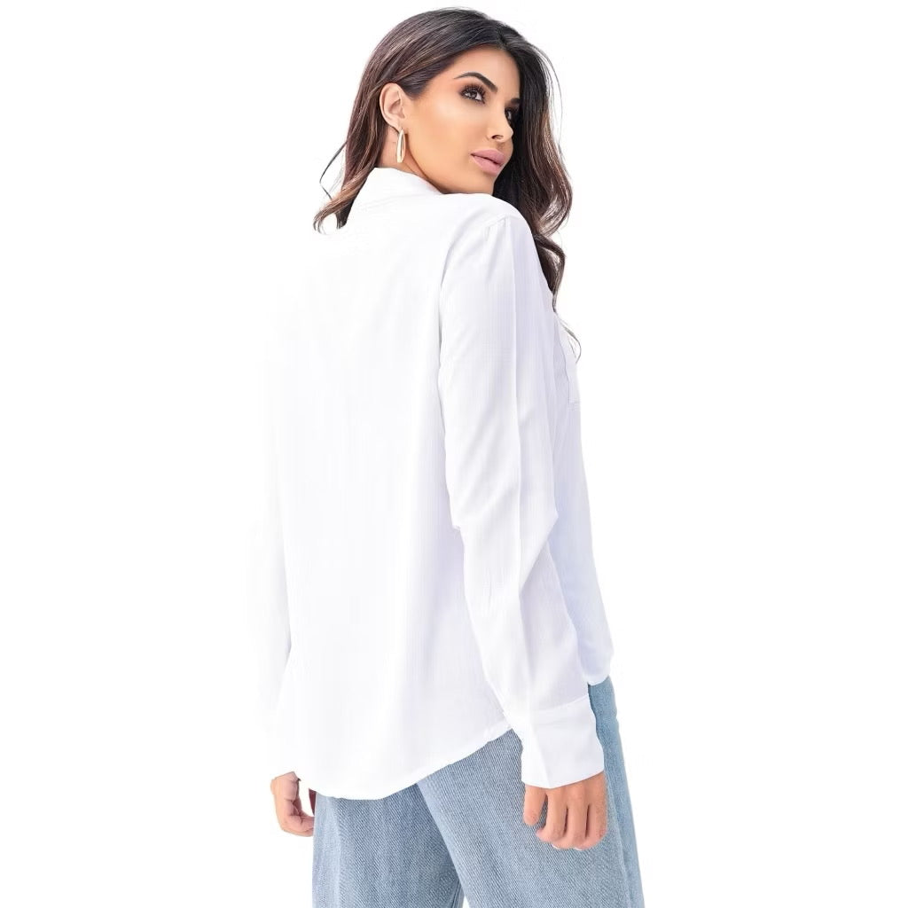 [Compre 1 e Leve 2] Camisa Feminina Casual Camisete Manga Longa Com Bolso Elegance