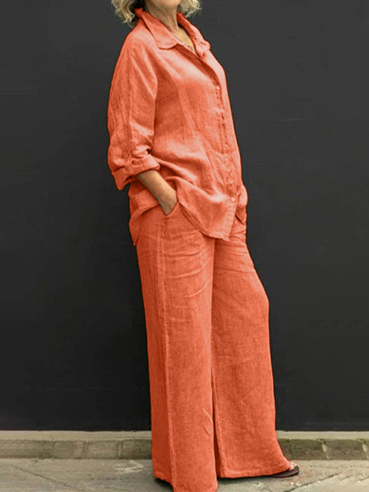 Conjunto de Calça com Camisa em Linho Lenice