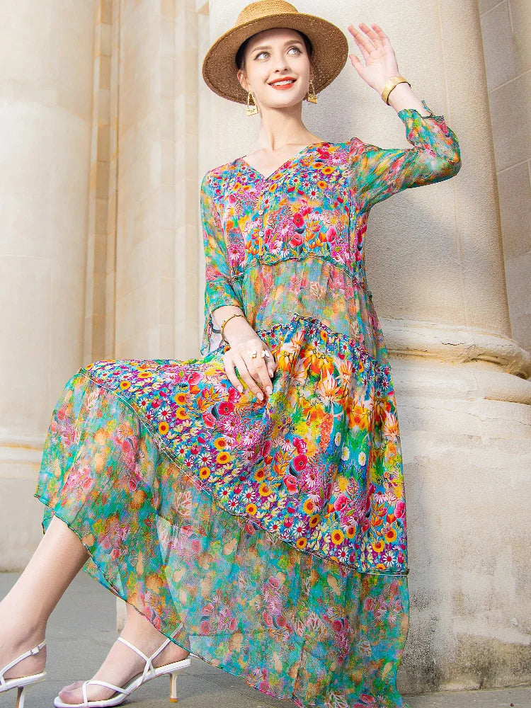 Vestido Midi Floral Chiffon Elsa