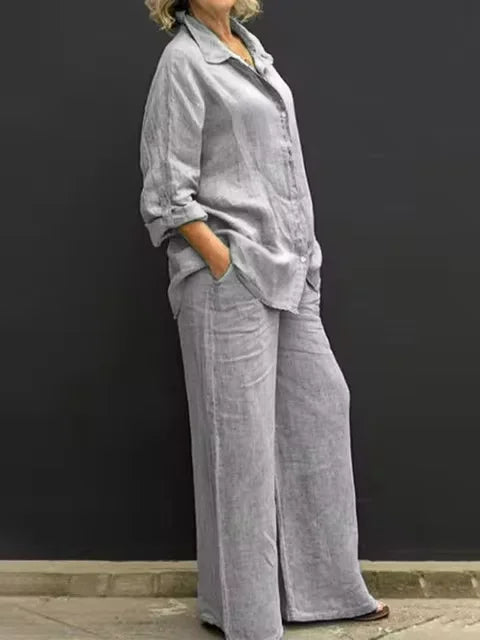 Conjunto de Calça com Camisa em Linho Lenice