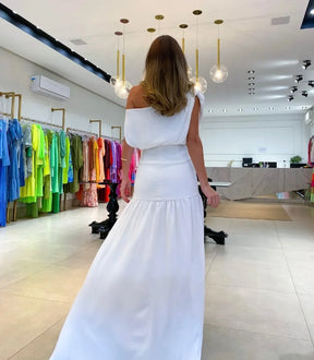 Vestido Longo Ombro a Ombro com Fenda Milla