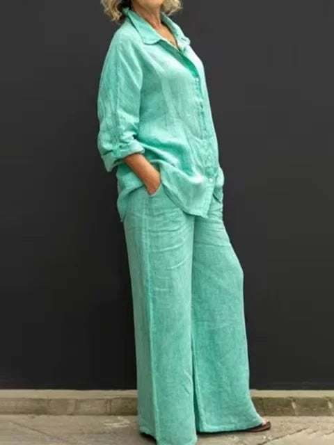 Conjunto de Calça com Camisa em Linho Lenice
