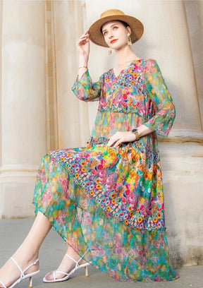 Vestido Midi Floral Chiffon Elsa